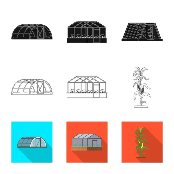 Projeto vetorial de estufa e sinal de planta. Coleção de estufa e ícone de vetor de jardim para estoque . — Vetor de Stock