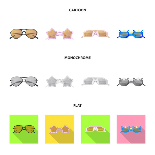 Vector illustration of glasses and sunglasses sign. Set of glasses and accessory stock symbol for web. — Stock Vector
