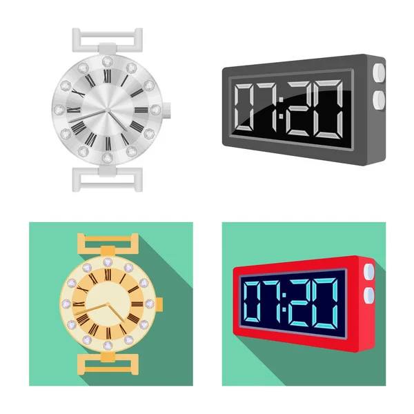 Diseño vectorial del reloj y el icono de la hora. Conjunto de reloj y círculo símbolo de stock para web . — Archivo Imágenes Vectoriales