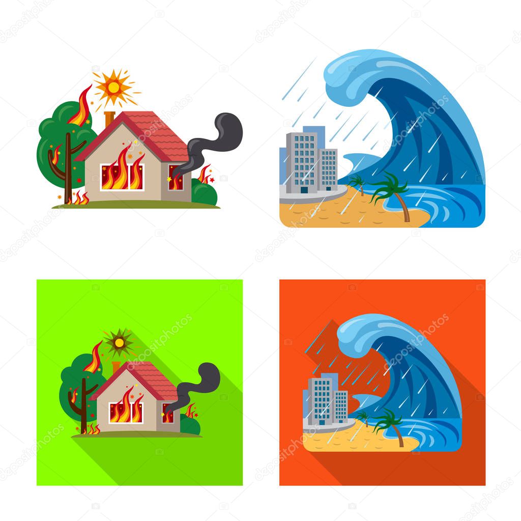 Isolated object of natural and disaster sign. Collection of natural and risk stock symbol for web.