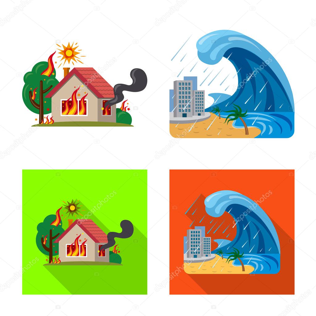 Vector design of natural and disaster logo. Set of natural and risk stock vector illustration.