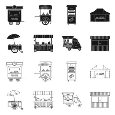 Piyasa ve dış simge vektör tasarımı. Market ve gıda hisse senedi vektör çizim seti.