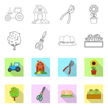 Çiftlik ve tarım simge vektör tasarımı. Çiftlik ve bitki hisse senedi vektör çizim seti.