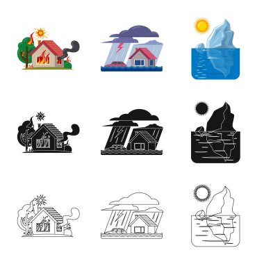 Vektör tasarım doğal ve felaket oturum açın. Doğal topluluğu ve hisse senedi için risk vektör simgesi.