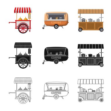 Piyasa ve dış işareti vektör çizimi. Market ve gıda hisse senedi vektör çizim seti.