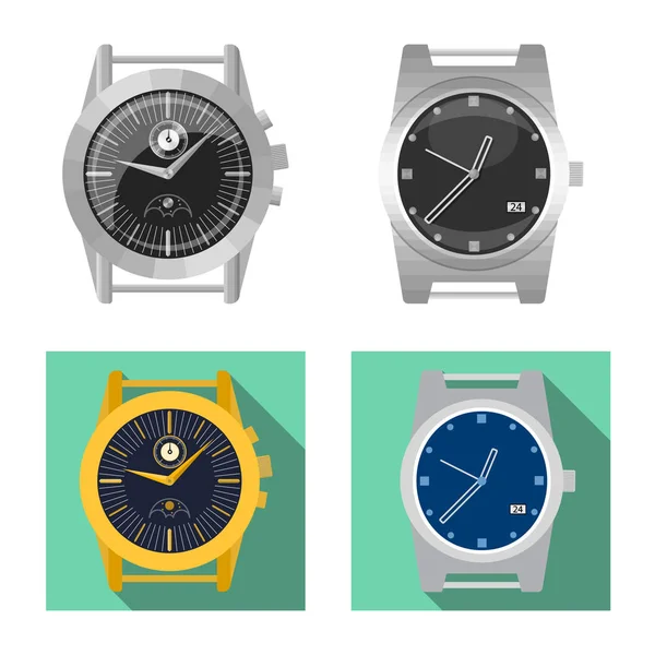 Objeto aislado de reloj y símbolo de tiempo. Conjunto de reloj y círculo símbolo de stock para web . — Archivo Imágenes Vectoriales