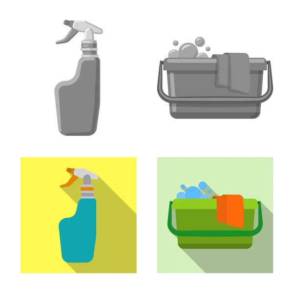 Geïsoleerde object van schoonmaak- en service-symbool. Collectie van schoonmaak- en huishoudelijke voorraad vectorillustratie. — Stockvector
