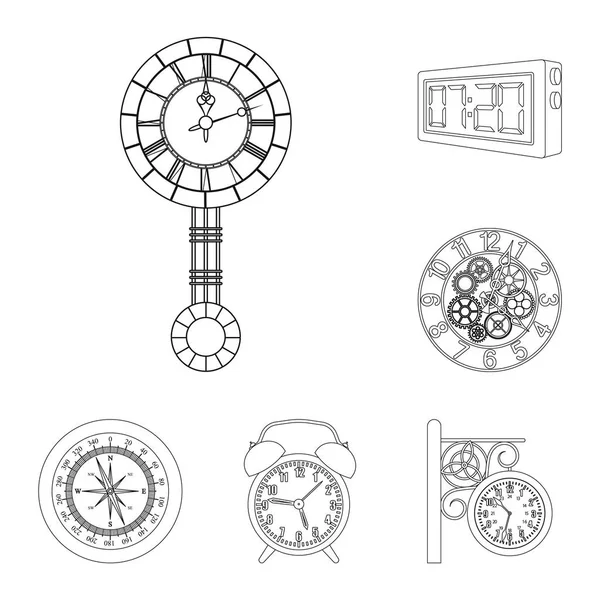 Isoliertes Objekt Der Uhr Und Des Zeitzeichens Sammlung Von Uhr — Stockvektor