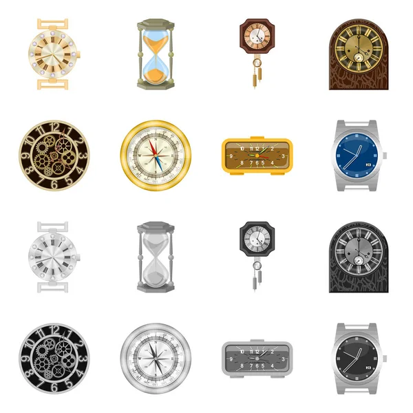 Na białym tle obiekt zegar i czas logowania. Zestaw ikonę wektor zegar i koło na magazynie. — Wektor stockowy