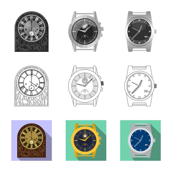 Ilustración vectorial del reloj y el logotipo del tiempo. Conjunto de ilustración de vector de stock de reloj y círculo . — Vector de stock