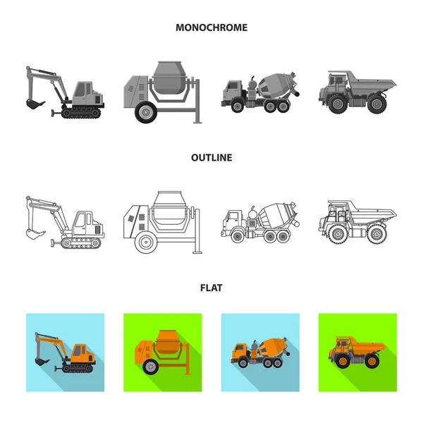 Illustrazione vettoriale del segno di costruzione e costruzione. Set di icone vettoriali di costruzione e macchinari per magazzino . — Vettoriale Stock