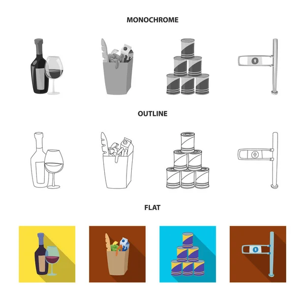 Design vettoriale del simbolo di cibi e bevande. Set di illustrazione vettoriale cibo e magazzino . — Vettoriale Stock