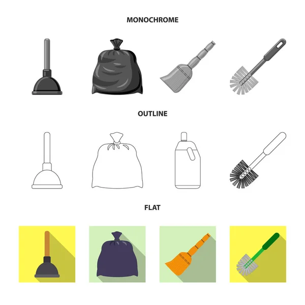 Изолированный объект очистки и логотип сервиса. Сбор векторной иллюстрации уборки и бытовых запасов . — стоковый вектор