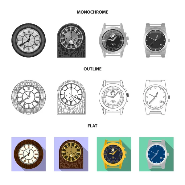 時計と時間のサインの孤立したオブジェクト。在庫の時計とサークルのベクトル アイコン集. — ストックベクタ