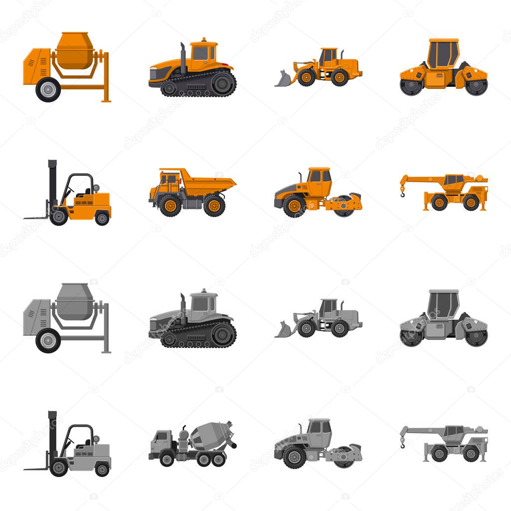 Vector illustration of build and construction logo. Collection of build and machinery vector icon for stock.
