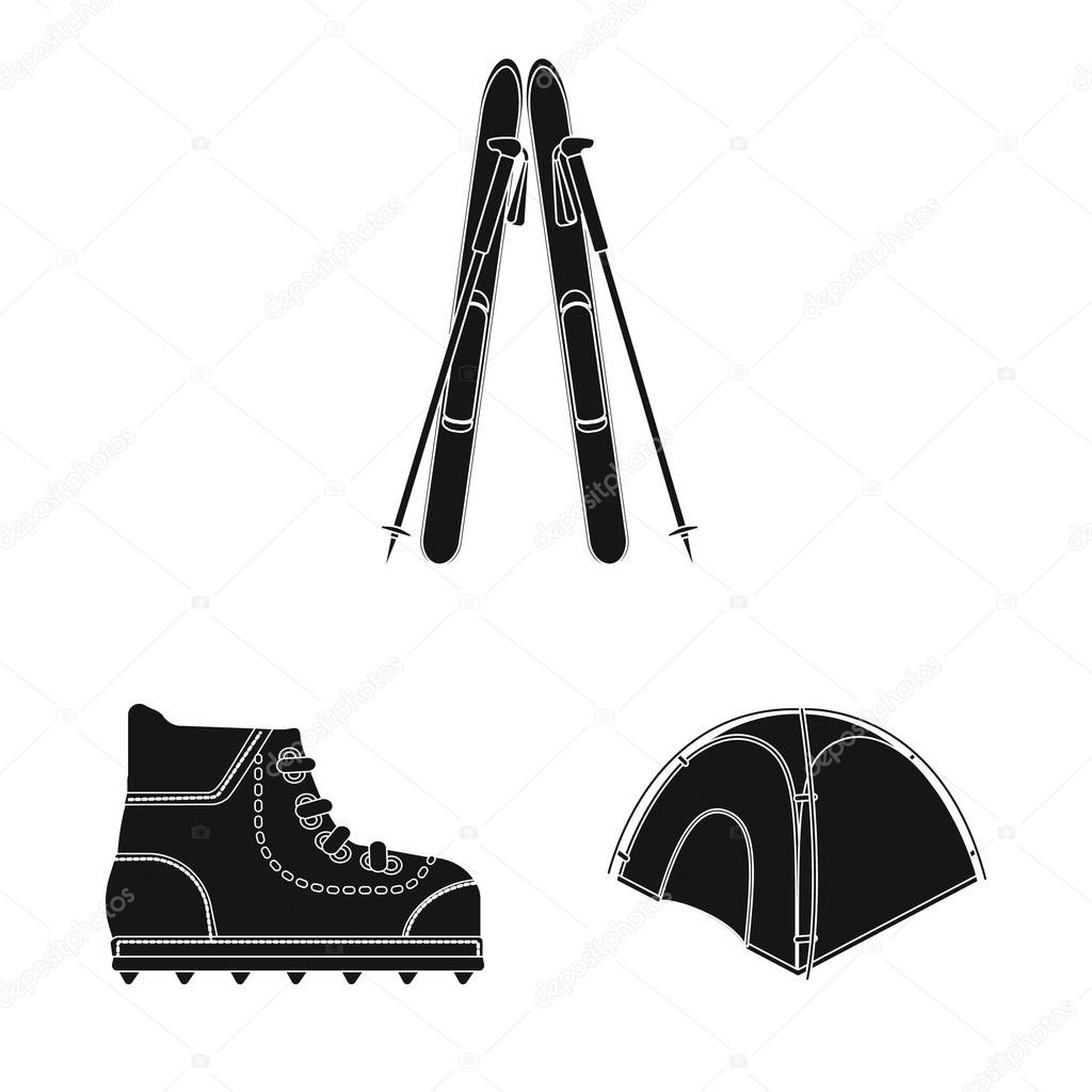 Isolated object of mountaineering and peak icon. Collection of mountaineering and camp stock vector illustration.