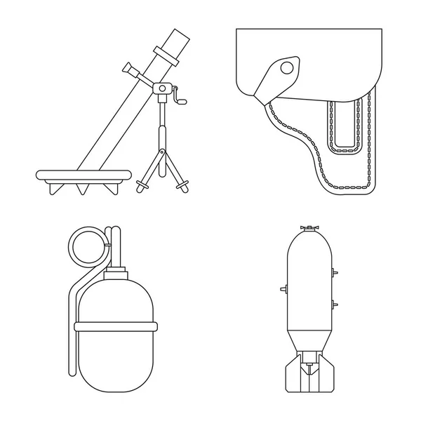 Isoliertes Objekt von Waffe und Waffensymbol. Sammlung von Waffen- und Armee-Vektor-Illustrationen. — Stockvektor