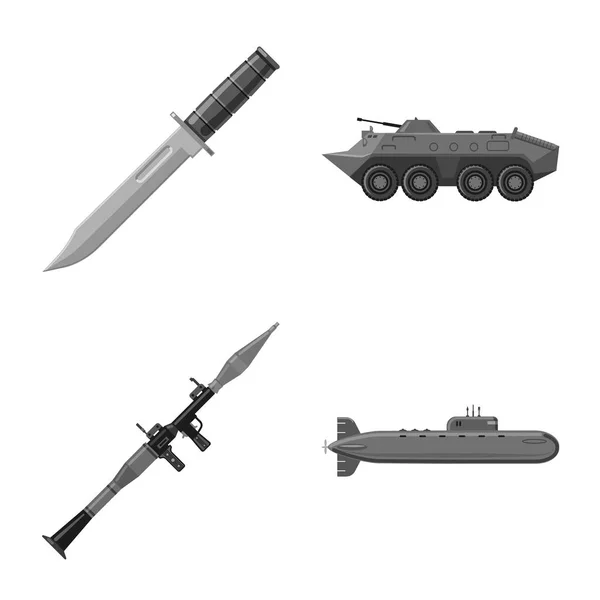 Vektorová design loga zbraně a zbraň. Sbírka zbraní a armádní burzovní symbol pro web. — Stockový vektor