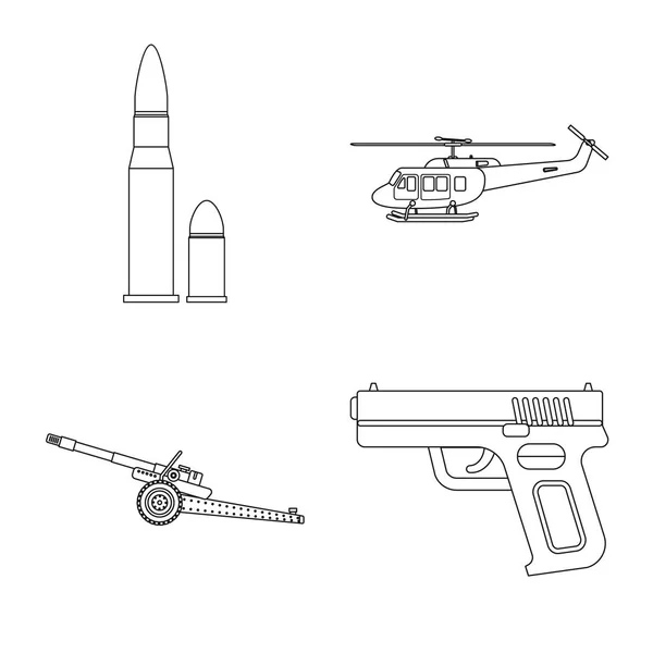 Isolerade objekt av vapen och gun tecken. Uppsättning av vapen och armén vektor ikonen för lager. — Stock vektor