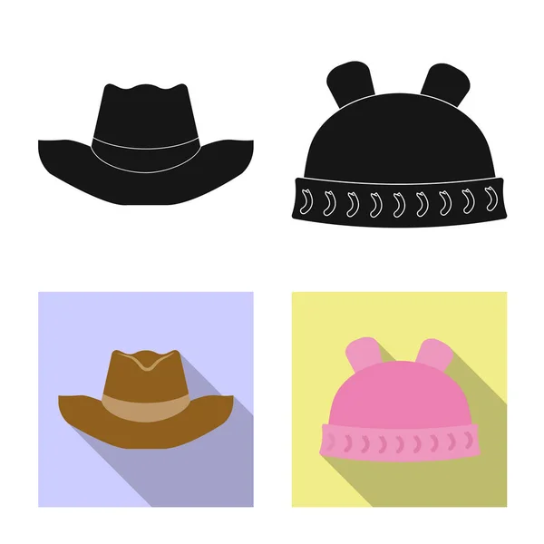 Ilustración vectorial de casco e icono de la tapa. Conjunto de sombreros y accesorios stock vector ilustración . — Vector de stock