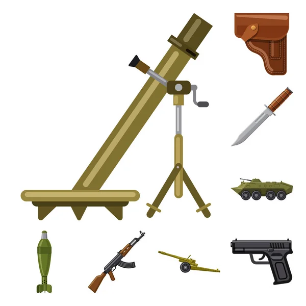 Vektorové ilustrace ikony zbraní a zbraň. Sbírka zbraní a armádní vektorové ikony pro stock. — Stockový vektor