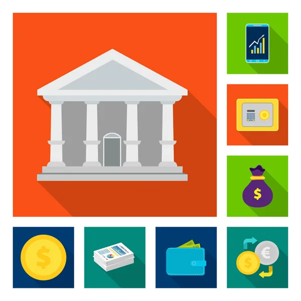 Izolovaný objekt banku a peníze loga. Kolekce banky a bill vektorové ilustrace. — Stockový vektor