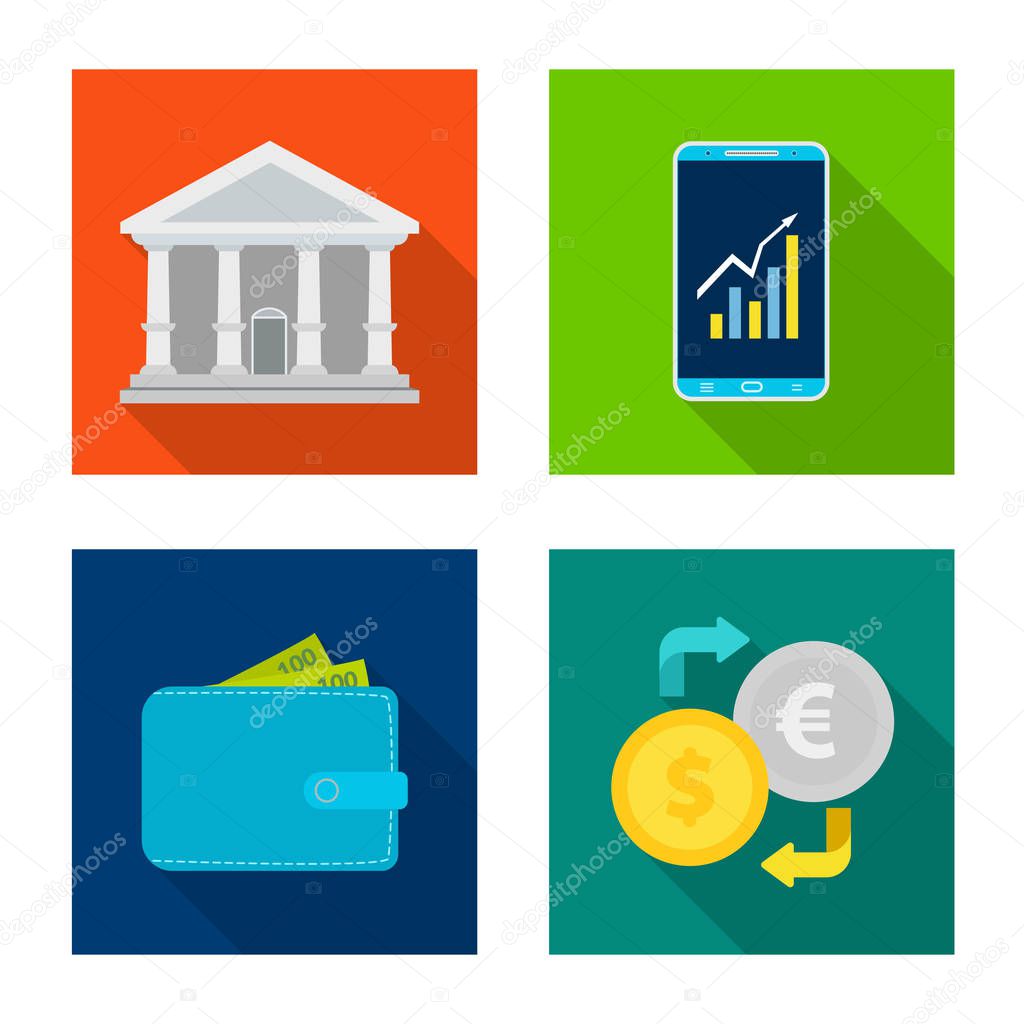 Isolated object of bank and money icon. Collection of bank and bill vector icon for stock.