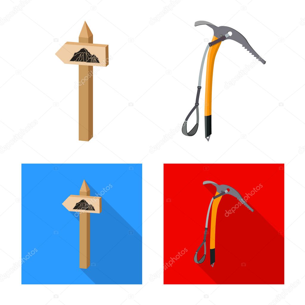 Vector illustration of mountaineering and peak icon. Set of mountaineering and camp stock vector illustration.