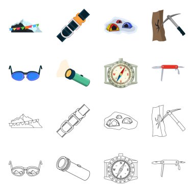 Dağcılık ve tepe logo yalıtılmış nesne. Kamp ve dağcılık topluluğu hisse senedi için vektör simgesi.