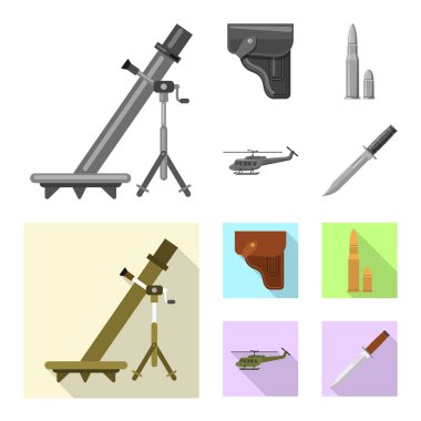 Silah ve silah simge vektör tasarımı. Hisse senedi için silah ve ordu vektör simge kümesi.