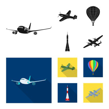 Uçak ve taşıma işareti yalıtılmış nesne. Uçak ve gökyüzü hisse senedi vektör çizim seti.