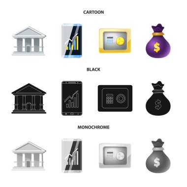Banka ve para logo vektör Illustration. Banka ve bill hisse senedi vektör çizim topluluğu.