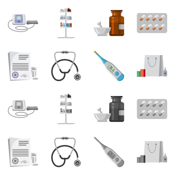 Ilustração vetorial de farmácia e sinal hospitalar. Conjunto de farmácia e símbolo de estoque de negócios para web . —  Vetores de Stock