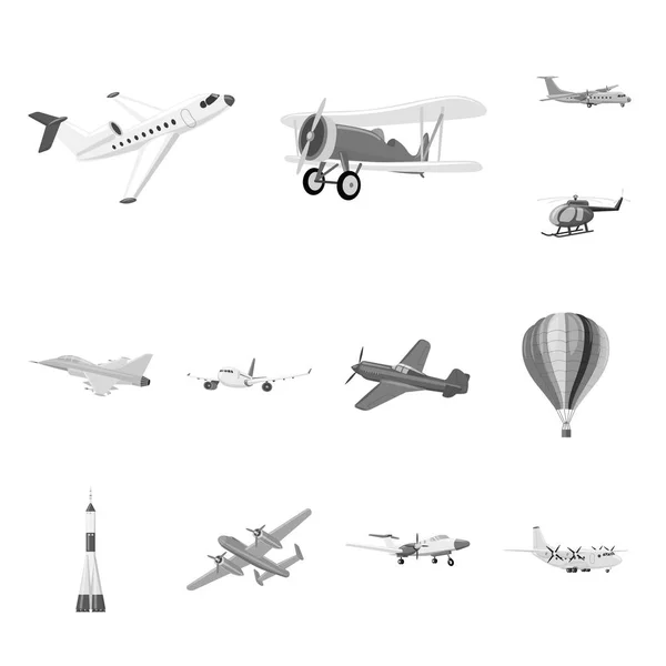 Vector design of plane and transport icon. Set of plane and sky stock vector illustration. — Stock Vector