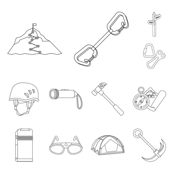 Objet isolé d'alpinisme et signe de pic. Collection d'alpinisme et symbole de stock de camp pour le web . — Image vectorielle