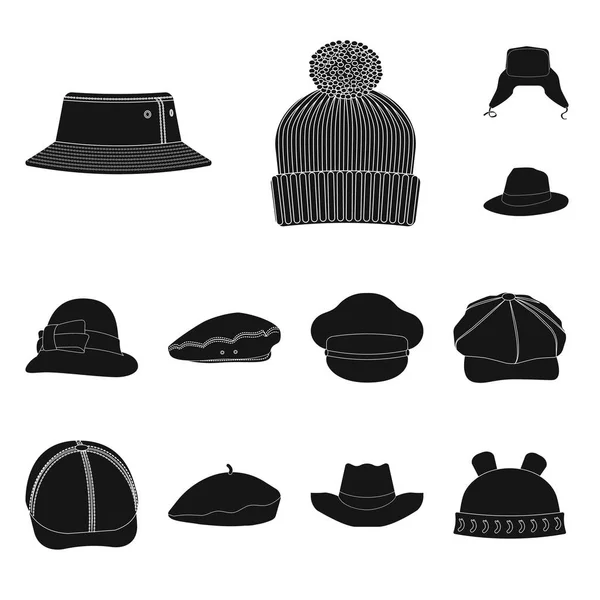 Ilustração vetorial de chapéus e ícones de boné. Coleção de chapéus e acessórios símbolo de estoque para web . — Vetor de Stock