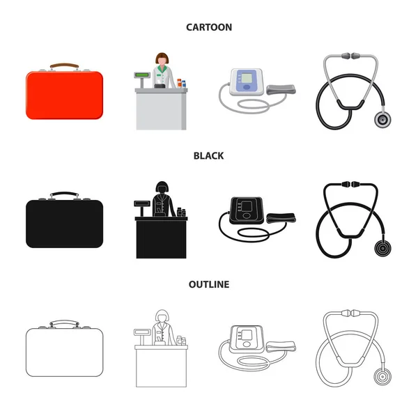 Vektor-Illustration von Apotheke und Krankenhaus-Symbol. Abbildung von Pharmazeutika und Geschäftsaktien. — Stockvektor