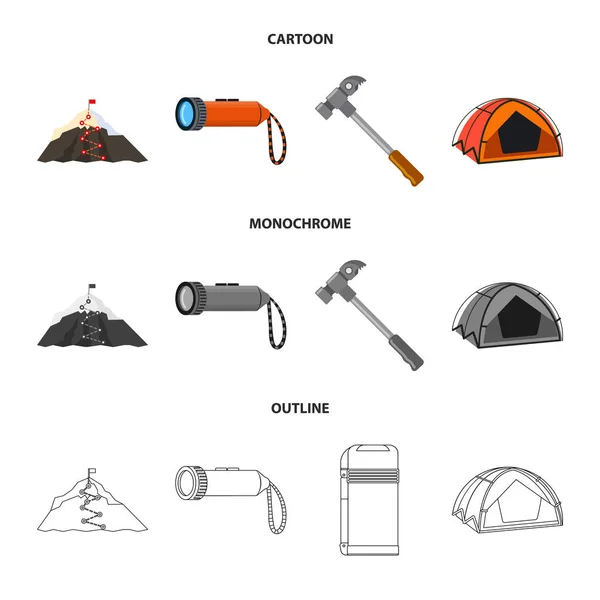 Projeto vetorial de montanhismo e símbolo de pico. Coleção de montanhismo e ilustração de vetor de estoque de acampamento . — Vetor de Stock