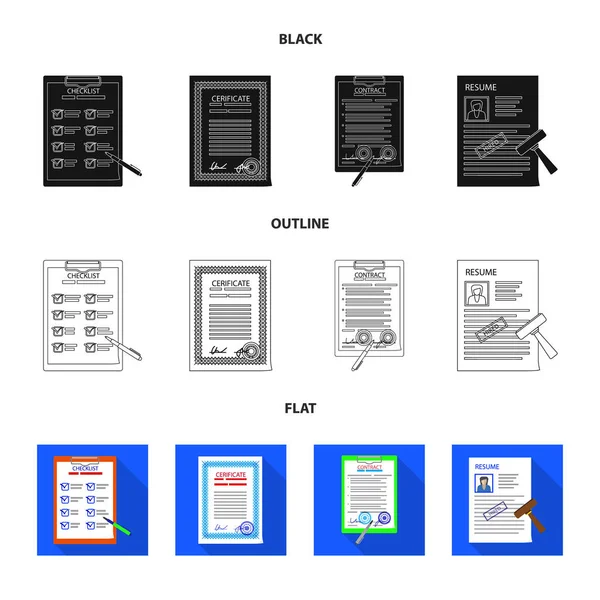 Diseño vectorial de forma e icono del documento. Colección de forma y marca icono vectorial para stock . — Archivo Imágenes Vectoriales