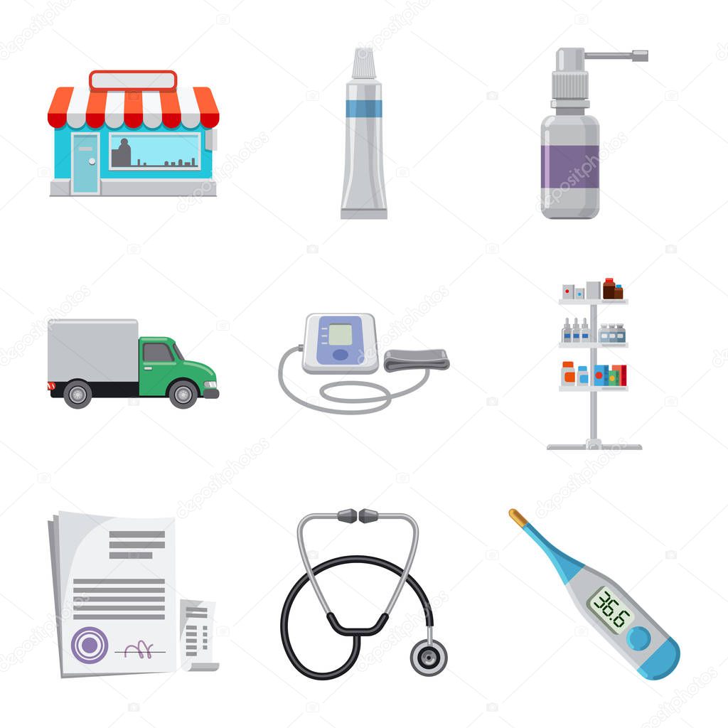 Isolated object of pharmacy and hospital sign. Set of pharmacy and business vector icon for stock.