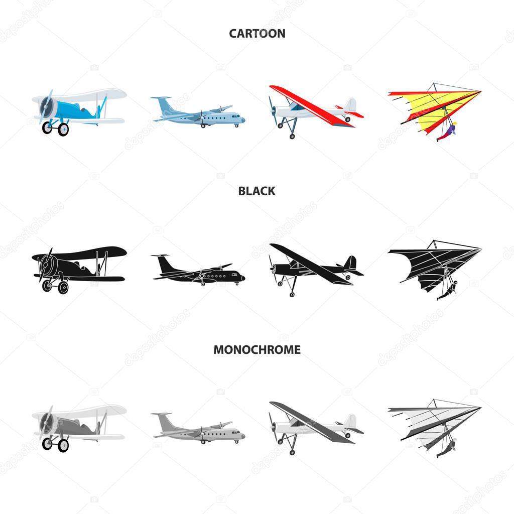 Vector illustration of plane and transport logo. Collection of plane and sky stock vector illustration.