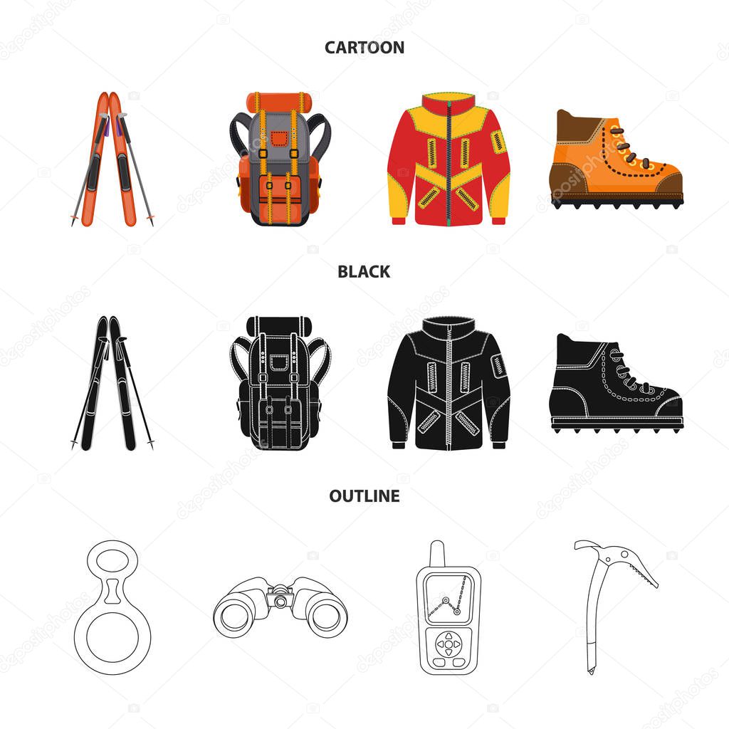 Vector illustration of mountaineering and peak sign. Set of mountaineering and camp stock symbol for web.