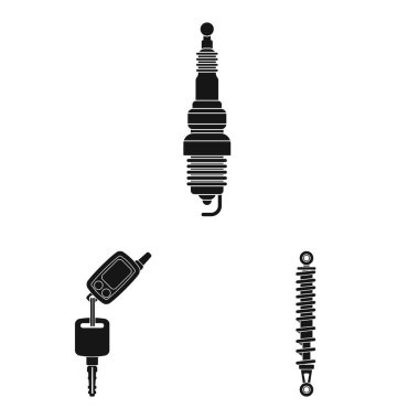 Otomatik ve parçası sembol yalıtılmış nesne. Oto, araba hisse senedi vektör çizim topluluğu.