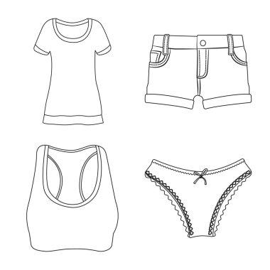 Kadın ve giyim simge vektör tasarımı. Kadın ayarla ve web için hisse senedi simgesi giymek.