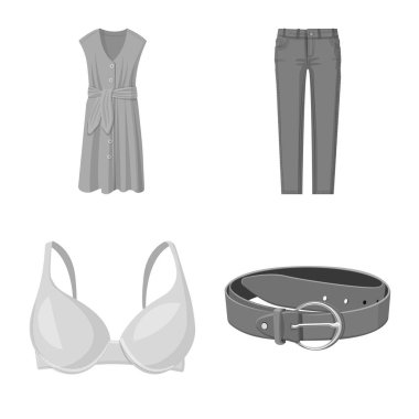 Kadın ve giyim simge vektör tasarımı. Kadın ve giyim hisse senedi vektör çizim topluluğu.