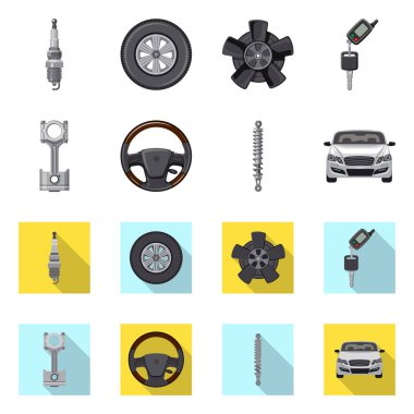 Otomatik ve bölümü simge vektör tasarımı. Oto, araba hisse senedi vektör çizim seti.
