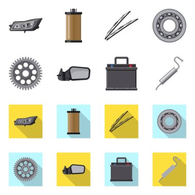 Otomatik ve bölümü logosu yalıtılmış nesne. Oto, araba hisse senedi vektör çizim seti.