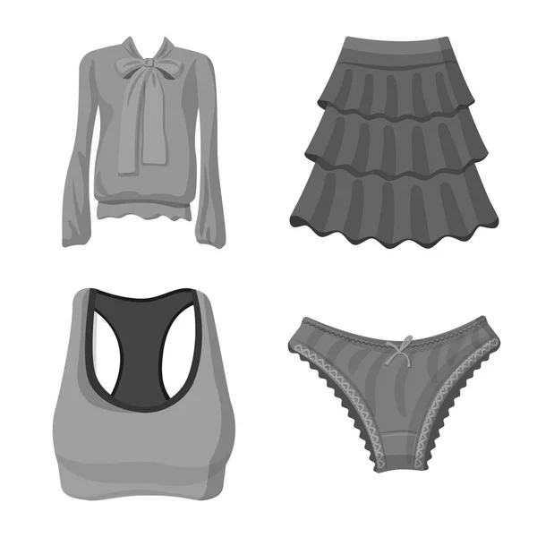 Ilustração vetorial de mulher e símbolo de roupa. Conjunto de mulher e desgaste símbolo de estoque para web . —  Vetores de Stock