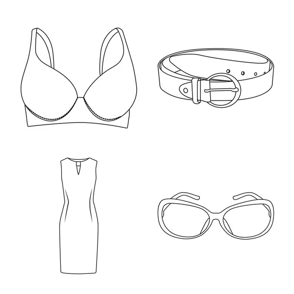 Ilustración vectorial del signo de la mujer y la ropa. Conjunto de ilustración vectorial mujer y desgaste . — Vector de stock