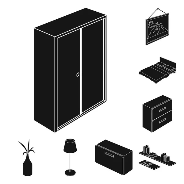 Vektor-Design von Schlafzimmer und Zimmer-Symbol. Sammlung von Schlafzimmer- und Möbelvorräten. — Stockvektor